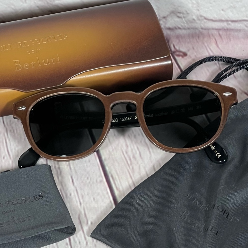 Oliver Peoples Berluti Sheldrake Brown Leather Sunglasses One Size O/S